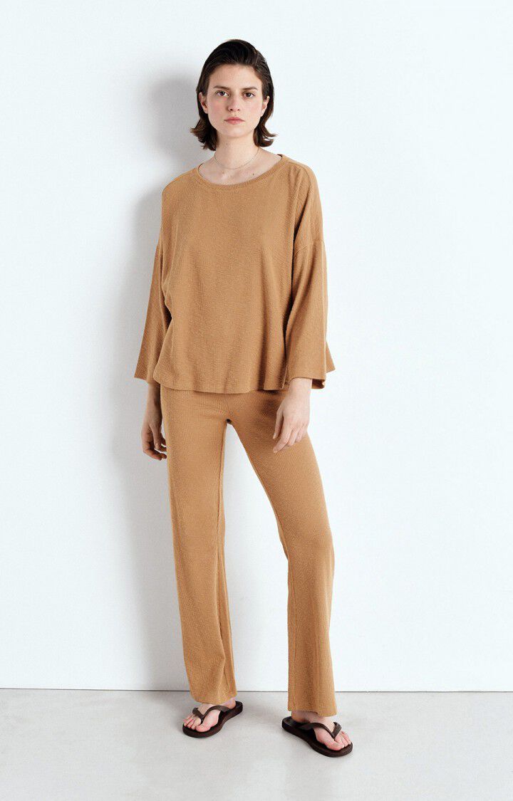 American Vintage T-shirt Femme Yruki - CAMEL 34 Manches 7/8 Marron - E25