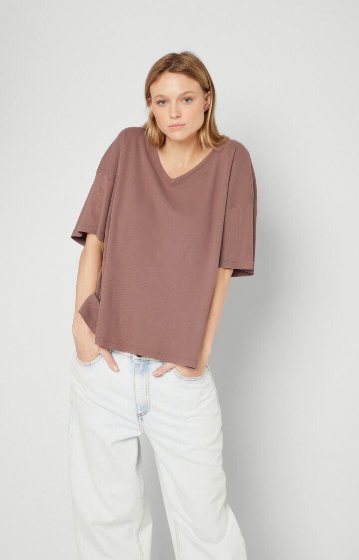 american vintage T-shirt femme Zelym - DATTE VINTAGE 17 Manches courtes Marron - E23