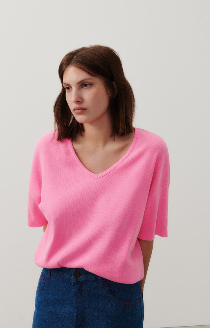 american vintage T-shirt femme Zelym - ROSE FLUO 17 Manches courtes Rose - E24