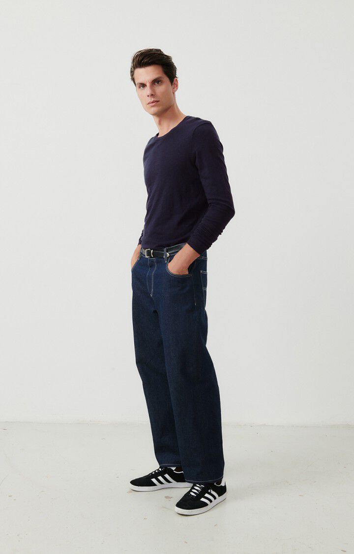 American Vintage T-shirt Homme Bysapick - NAVY 68 Manches Longues Bleu - E25