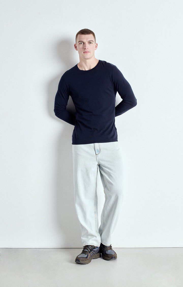 American Vintage T-shirt Homme Decatur - CAVIAR 68 Manches Longues Bleu - E25