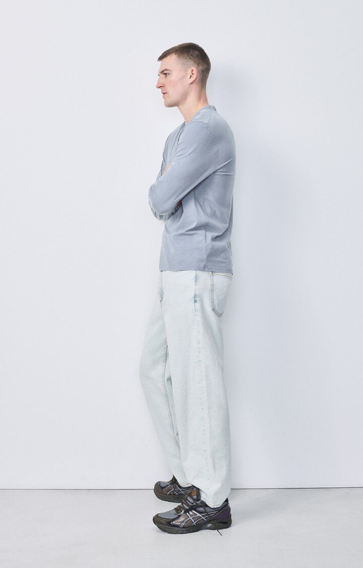 American Vintage T-shirt Homme Devon - BLEU GRIS VINTAGE 66 Manches Longues Bleu - E25