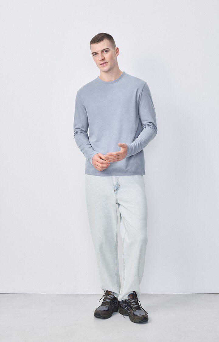 american vintage T-shirt homme Devon - BLEU GRIS VINTAGE 66 Manches longues Bleu - E25