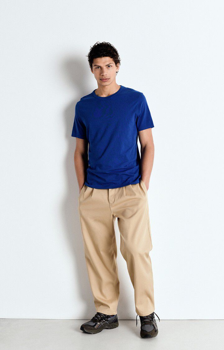 American Vintage T-shirt Homme Fakobay - BLEU ROYAL VINTAGE 23 Manches Courtes Bleu - E25