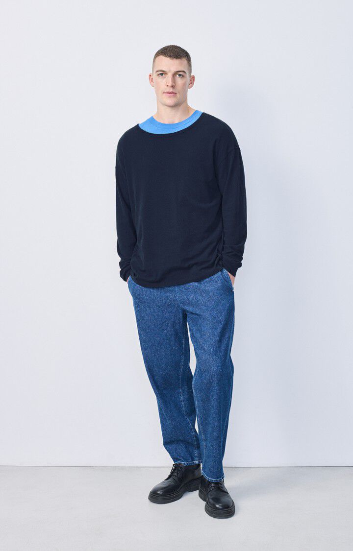 American Vintage T-shirt Homme Gamipy - MARINE 60 Manches Longues Bleu - E25