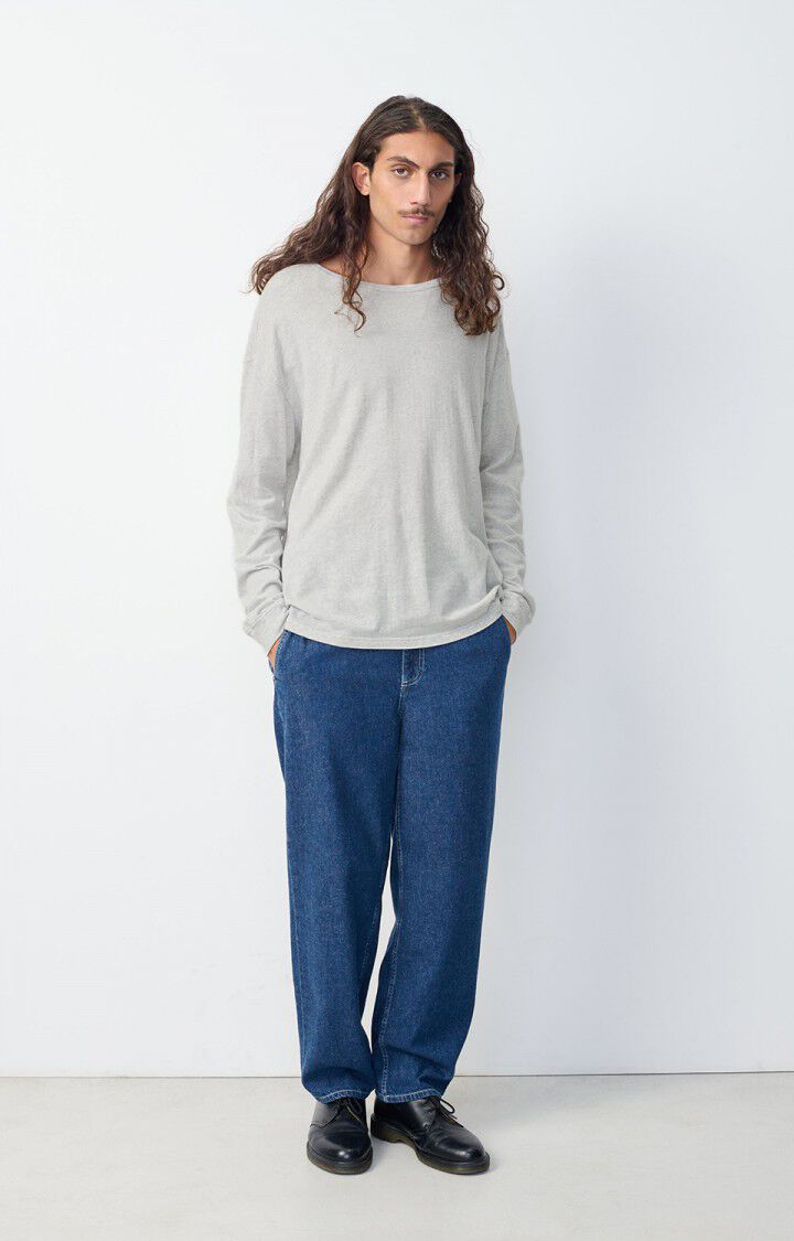 American Vintage T-shirt Homme Gamipy - POLAIRE CHINE 60 Manches Longues Gris - E25