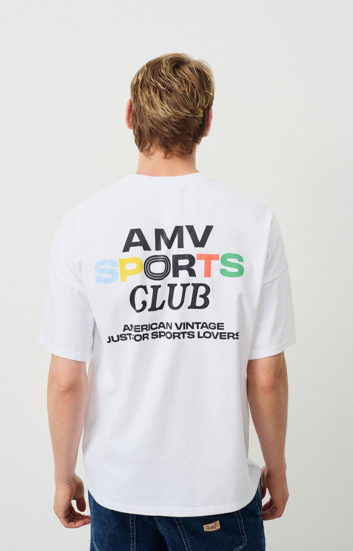 American Vintage T-shirt Mixte Fizvalley "AMV SPORTS CLUB" - BLANC MULTICOLORE 16 Manches Courtes Blanc - E25
