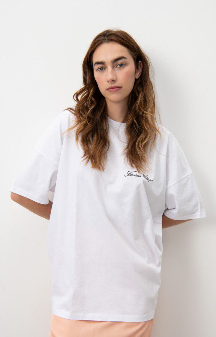 american vintage T-shirt mixte Fizvalley "AMV SPORTS CLUB" - BLANC MULTICOLORE 16 Manches courtes Blanc - E25