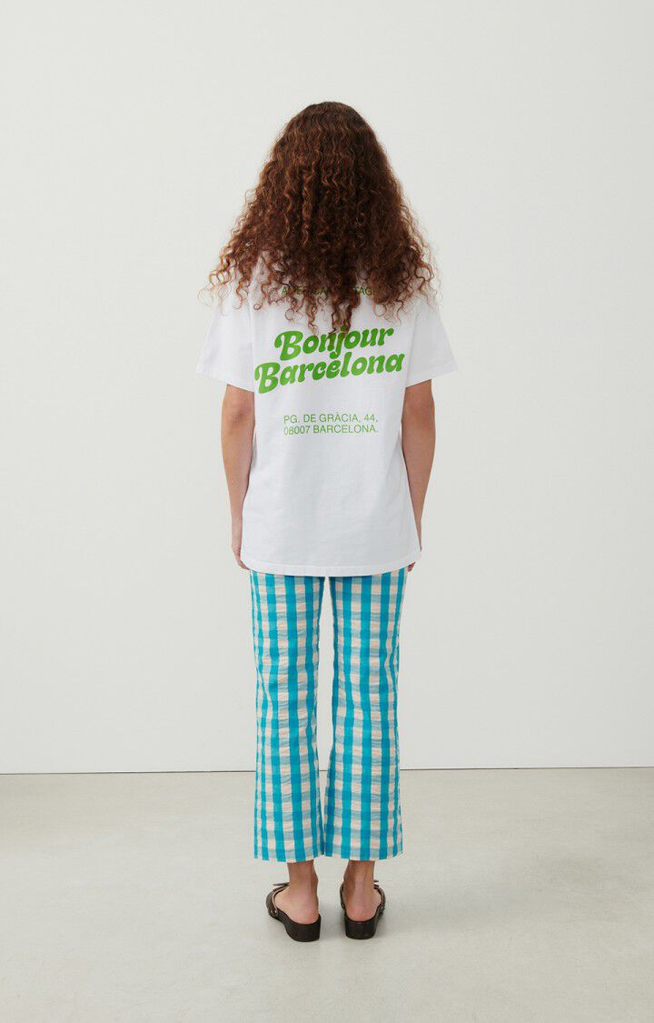 American Vintage T-shirt Mixte Fizvalley "Bonjour Barcelona" - BLANC 22 Manches Courtes Blanc - E25