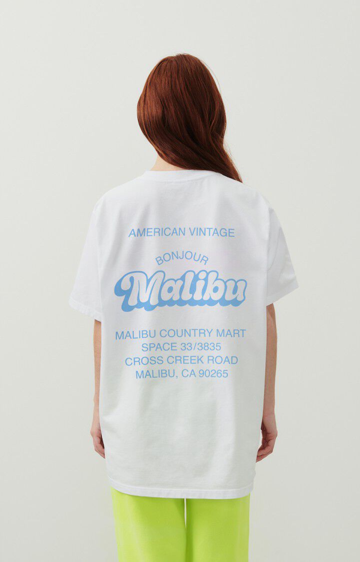 American Vintage T-shirt Mixte Fizvalley "Bonjour Malibu" - BLANC 22 Manches Courtes Blanc - E25