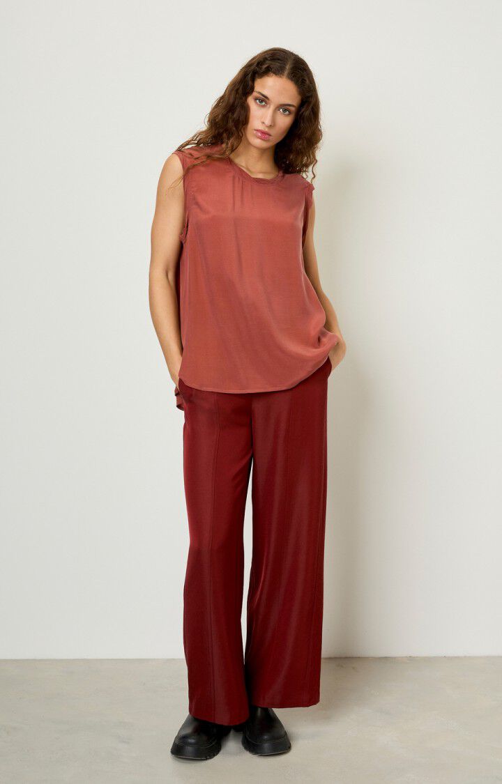 American Vintage Top Femme Azawood - BUCHETTE Sans Manches Rouge - H17