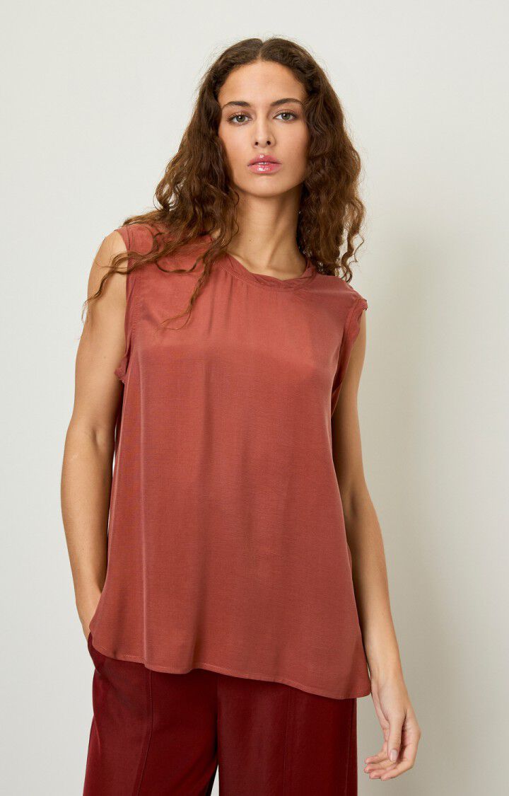 american vintage Top femme Azawood - BUCHETTE Sans manches Rouge - H17
