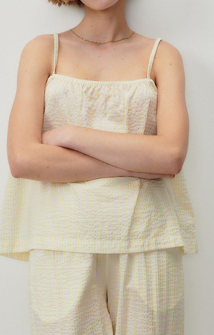 american vintage Top femme Elyza - RAYURES VANILLE 0 Fines bretelles Beige - E23
