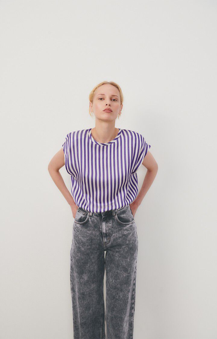 american vintage Top femme Shaning - RAYURES VIOLETTES 0 Sans manches Violet - E24