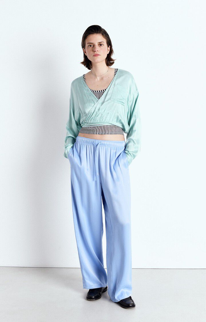 American Vintage Top Femme Voogy - ALASKA 52 Manches Longues Bleu - E25