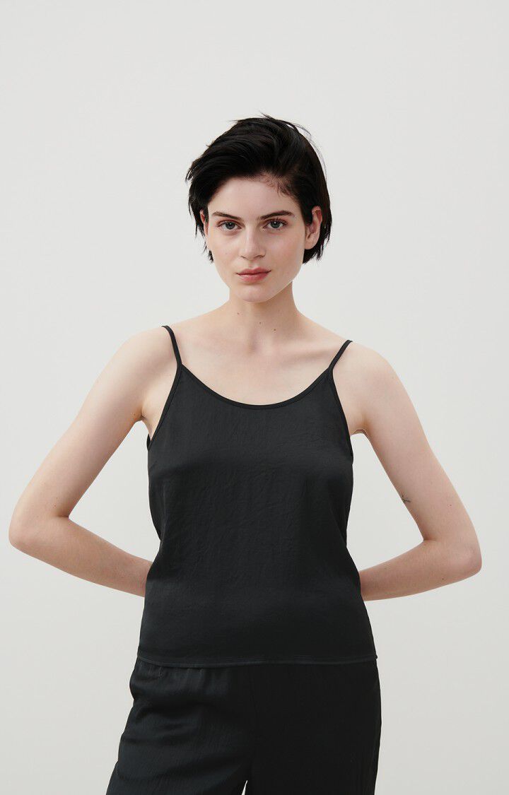 american vintage Top femme Widland - REGLISSE Fines bretelles Noir - E24