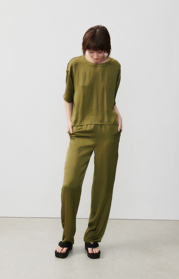 american vintage Top femme Widland - THYM 23 Manches courtes Vert - E24