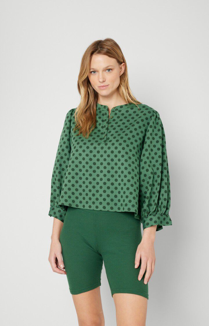 american vintage Top femme Yayowood - LARGE POIS VERT Manches 3/4 Vert - H18