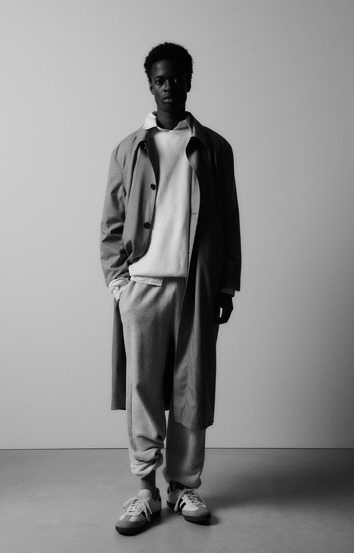 American Vintage Trench Homme Dofybay - PIED DE POULE KAKI 64 Manches Longues Marron - E24