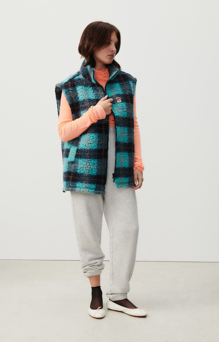 American Vintage Veste Femme Nelsystate - TARTAN TURQUOISE 0 Sans Manches Bleu - H23