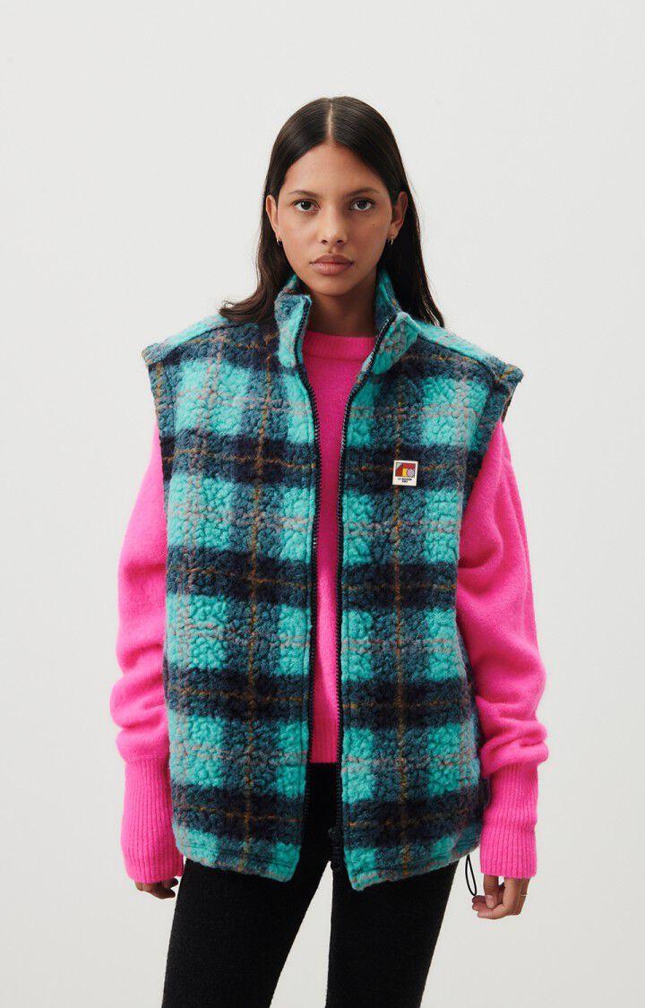american vintage Veste femme Nelsystate - TARTAN TURQUOISE 0 Sans manches Bleu - H23