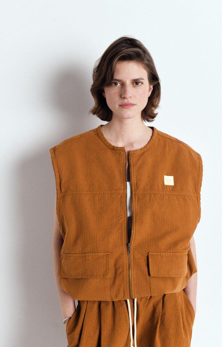 american vintage Veste femme Rygybay - CANNELLE 0 Sans manches Marron - E25