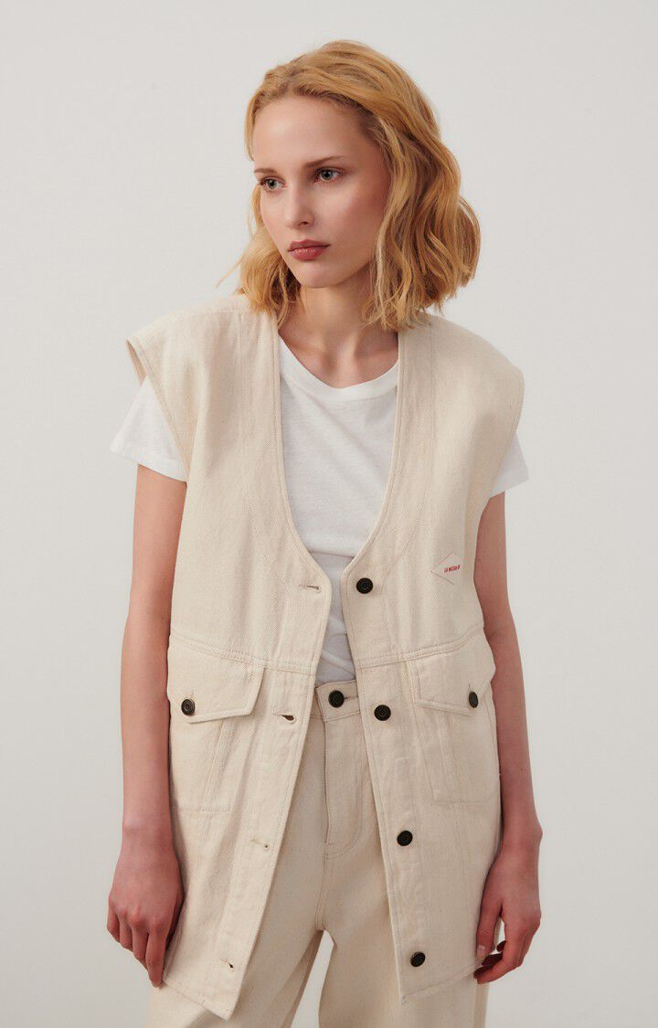 american vintage Veste femme Tineborow - ECRU 0 Sans manches Beige - E24