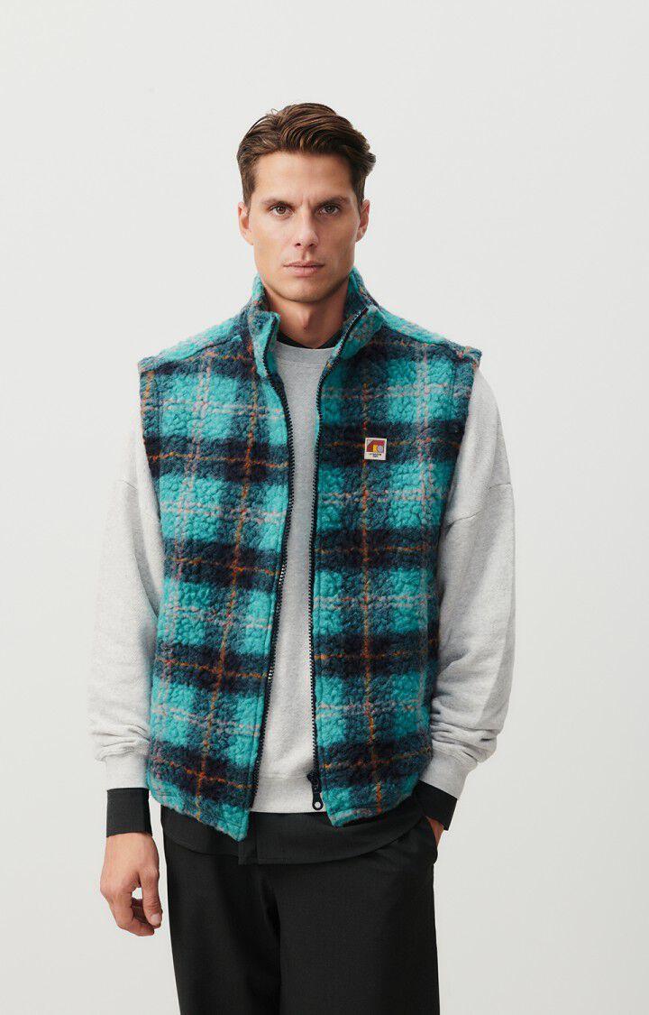 american vintage Veste homme Nelsystate - TARTAN TURQUOISE 0 Sans manches Bleu - H23