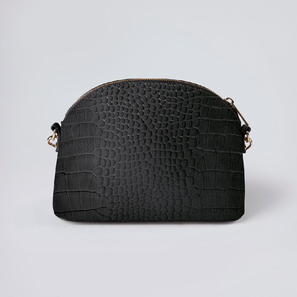 André SAC À BANDOULIÈRE MALESHERBES EN CUIR CROCO NOIR