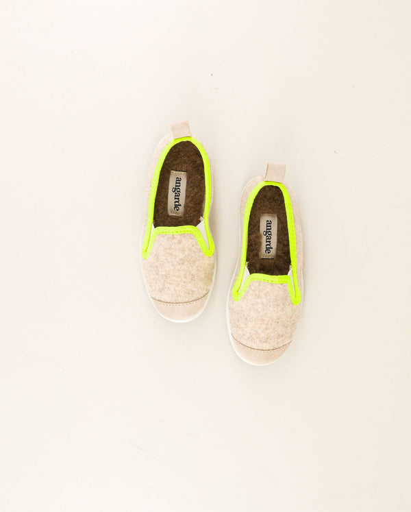 Angarde Chausson Enfant Beige Jaune Fluo