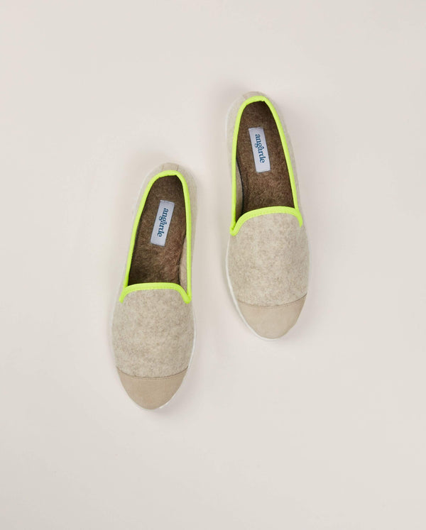 Angarde Chausson Femme Beige Jaune Fluo