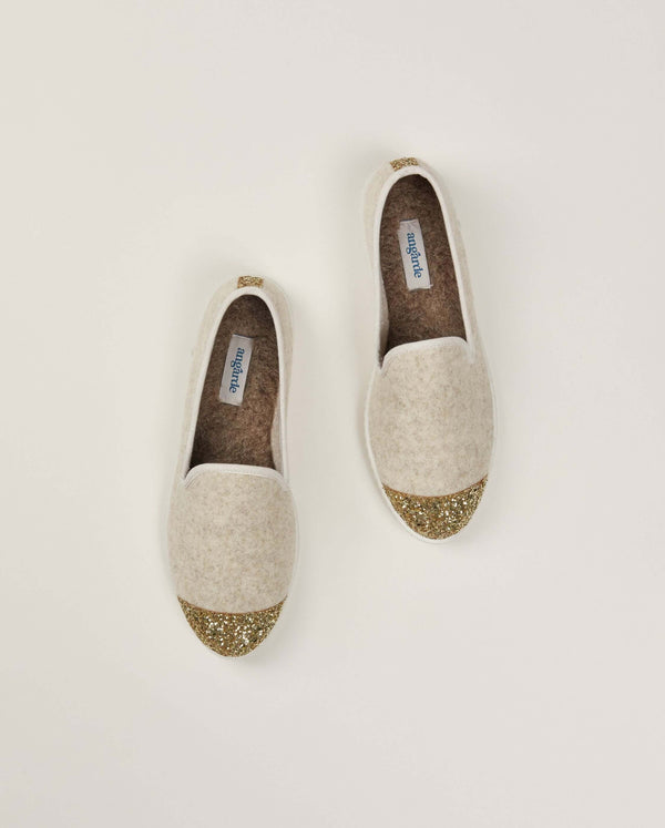 Angarde Chausson Femme Beige Paillettes