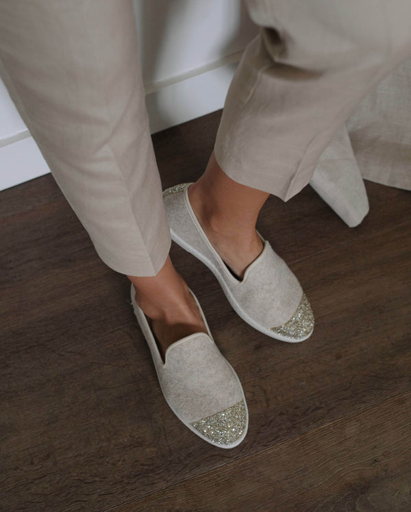 Angarde Chausson Femme Beige Paillettes