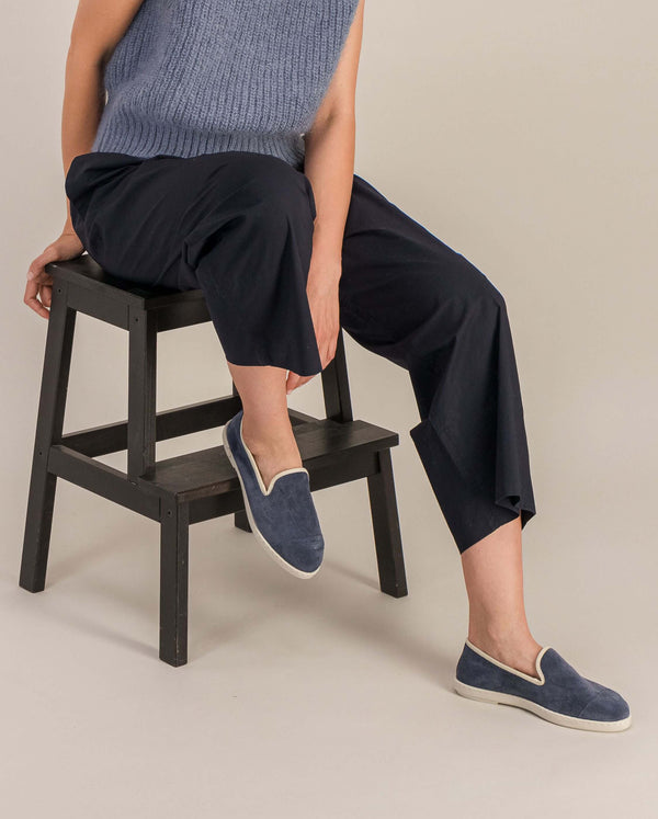 Angarde Chausson Femme Bleu Jean Cuir
