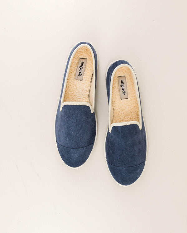 Angarde Chausson Femme Bleu Jean Cuir