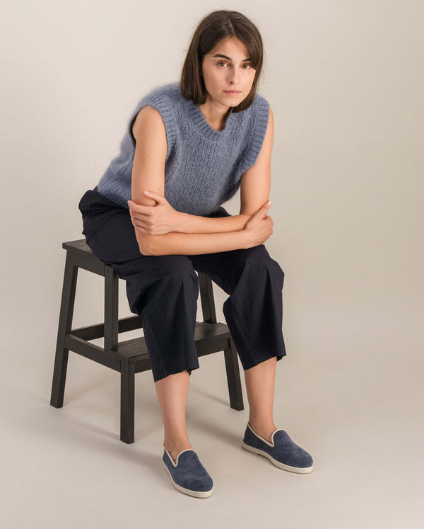 Angarde Chausson Femme Bleu Jean Cuir