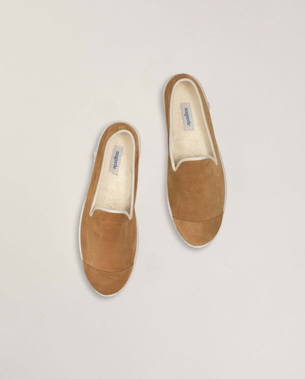 Angarde Chausson Femme Camel En Cuir Suède