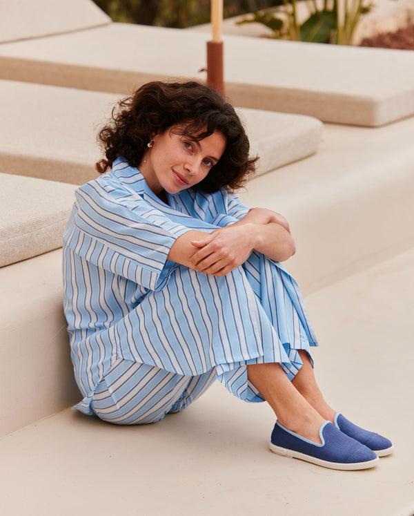 Angarde Chausson Femme Lin Jean Ciel