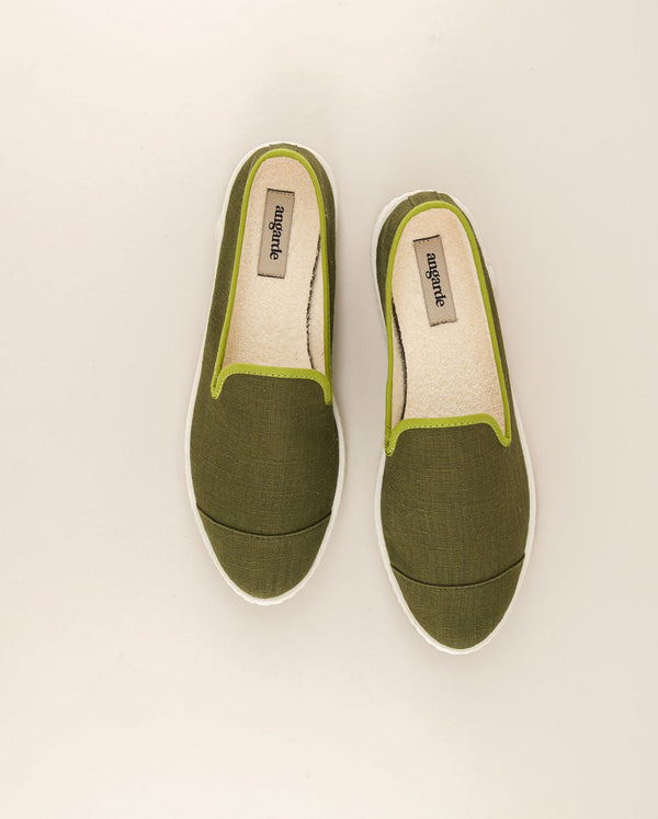 Angarde Chausson Femme Lin Kaki Pistache