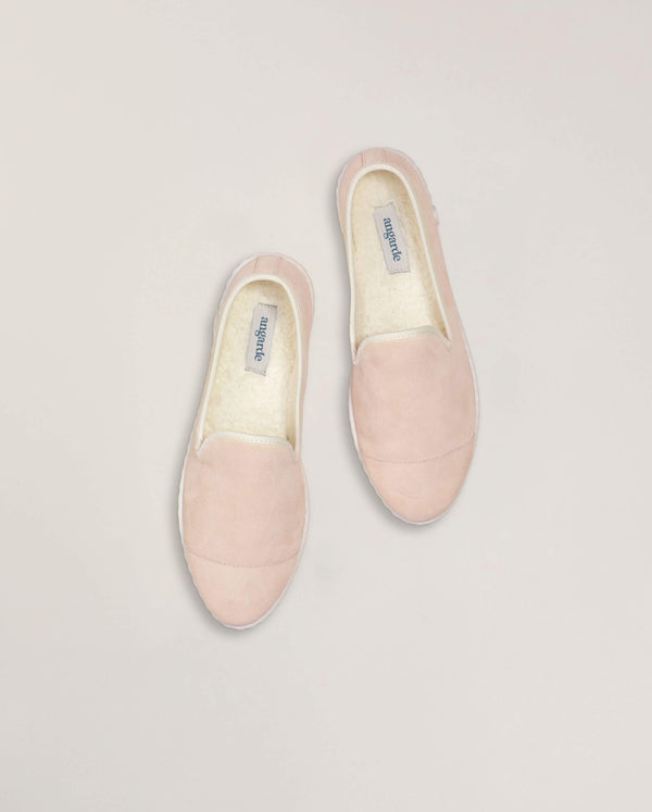 Angarde Chausson Femme Rose En Cuir Suède