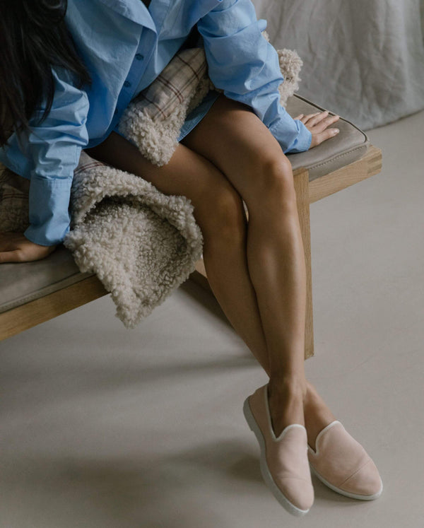 Angarde Chausson Femme Rose En Cuir Suède