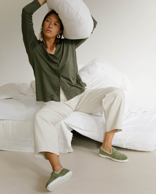 Angarde Chausson Femme Vert En Velours
