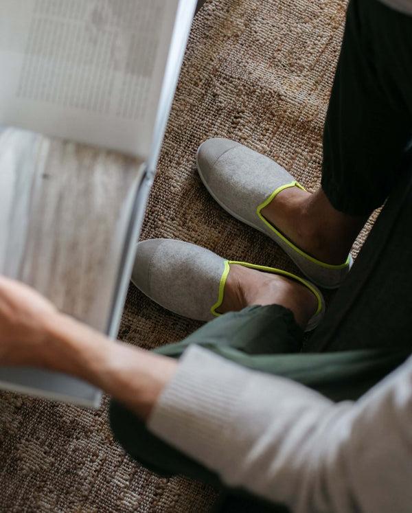 Angarde Chausson Homme Beige Jaune Fluo