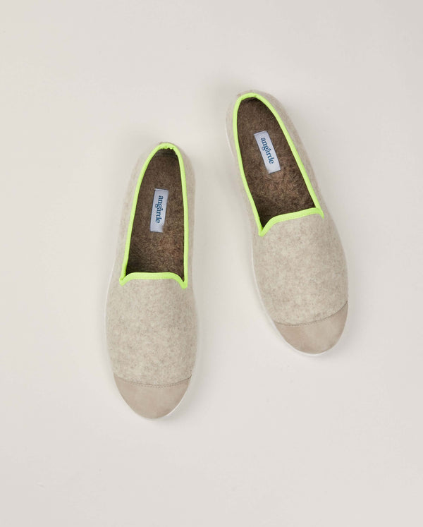 Angarde Chausson Homme Beige Jaune Fluo