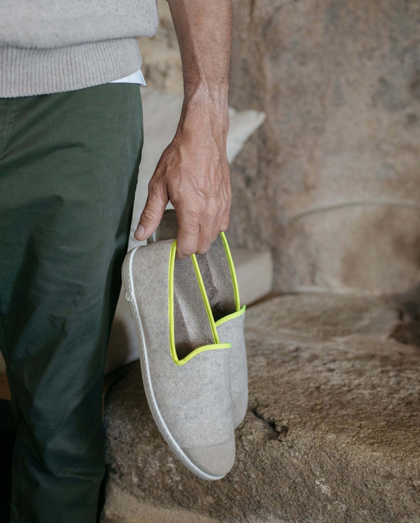 Angarde Chausson Homme Beige Jaune Fluo