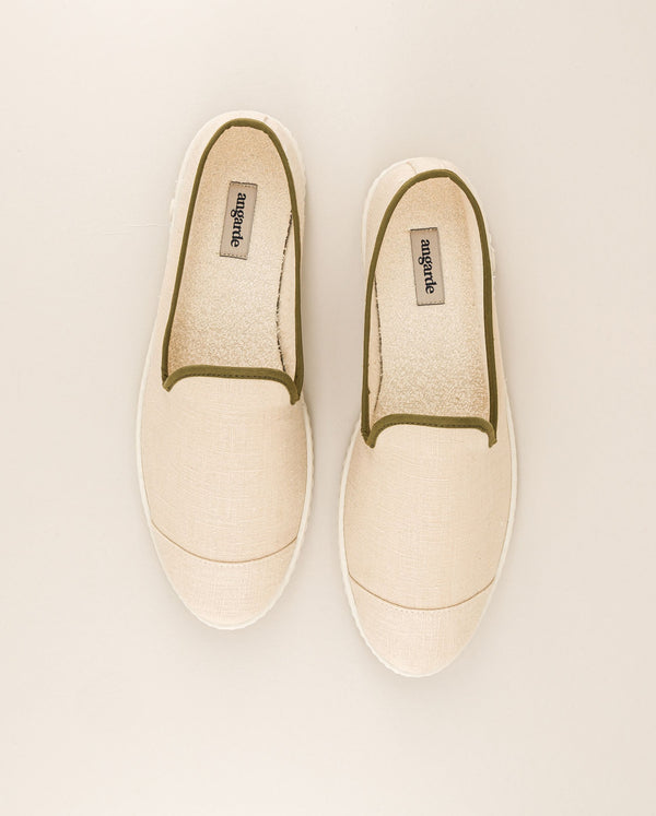 Angarde Chausson Homme Beige Kaki En Lin