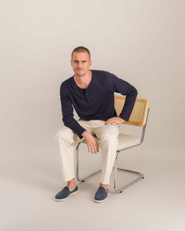 Angarde Chausson Homme Bleu Jean En Cuir
