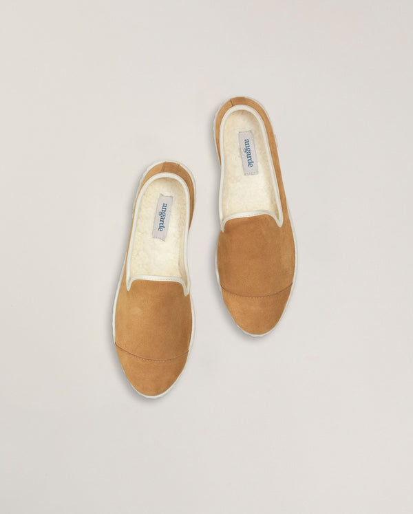 Angarde Chausson Homme Camel En Cuir