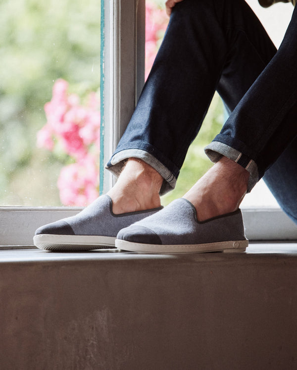Angarde Chausson Homme Gris Ardoise Feutre Upcyclé
