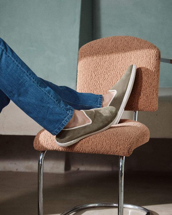 Angarde Chausson Homme Kaki Clair En Cuir